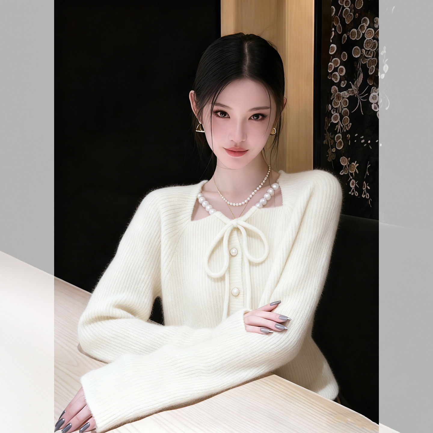 白色挂脖珍珠重工系带针织开衫外套毛衣可外穿内搭女秋冬穿搭上衣,个性定制/设计服务/DIY,棉服工装,淘宝优惠券,粉丝福利购,淘宝优惠卷