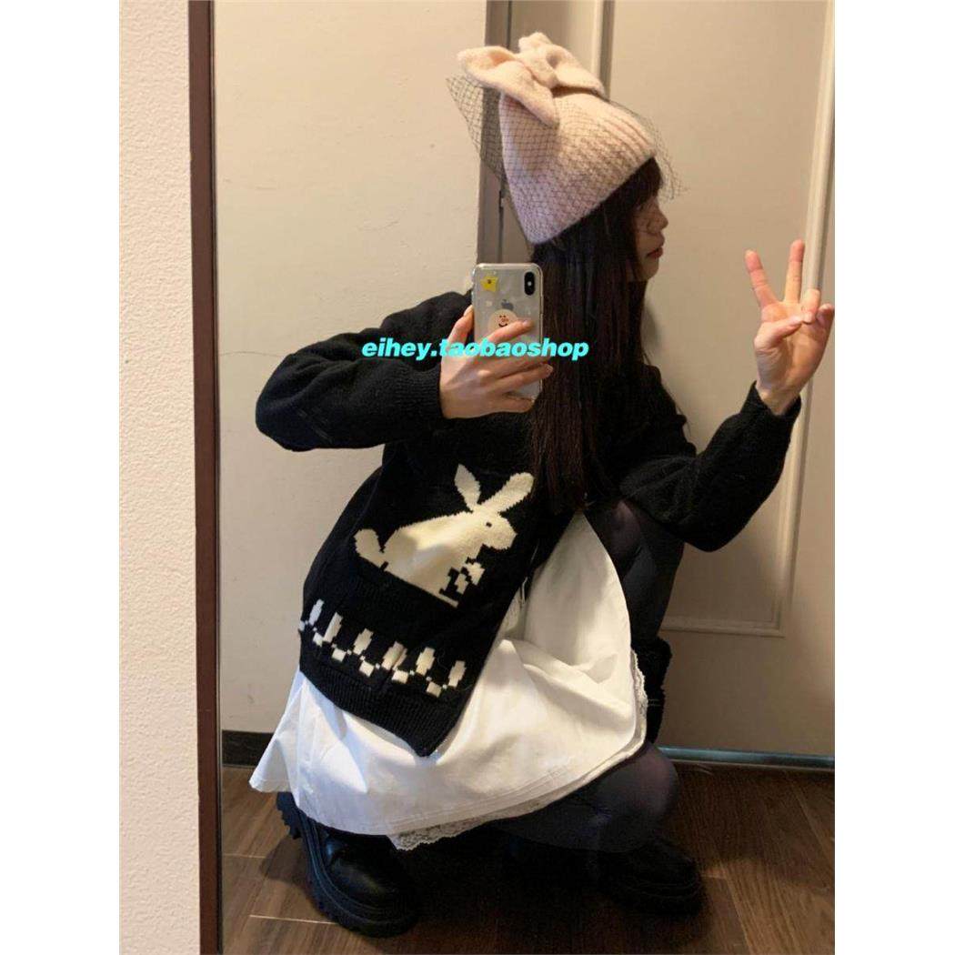 eihey诶嘿25早春长袖针织开衫宽松慵懒兔子双拉炼黑色毛衣外套女,个性定制/设计服务/DIY,棉服工装,淘宝优惠券,粉丝福利购,淘宝优惠卷
