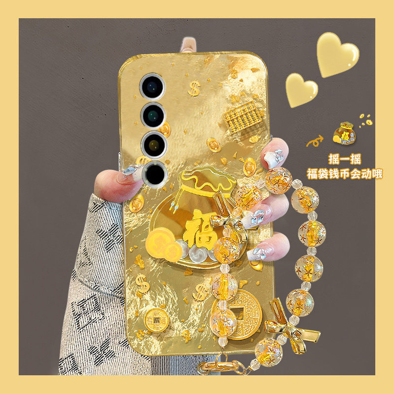 手机壳硅胶冰川纹新年金箔2026立