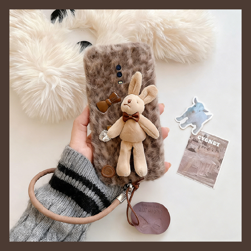 蝴蝶结爱心兔子适用oppor17pro手机壳r15x梦境版r11splus挂件r9s皮绳r7plus毛绒r17秋冬季oppo毛茸茸0pp0卡通