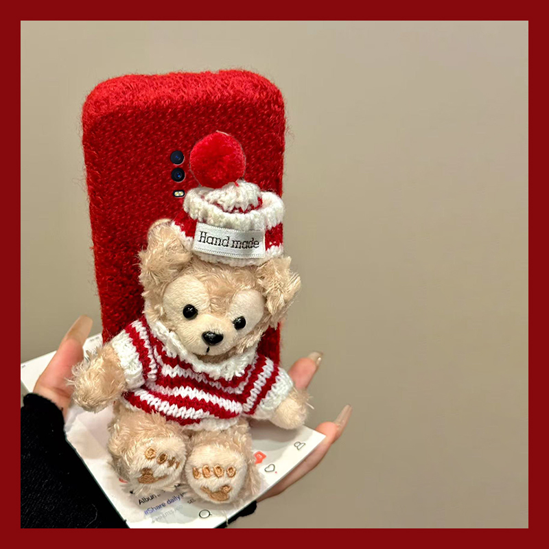 圣诞小熊适用oppor17pro手机壳r15x梦境版r11splus立体r9s红色r7plus秋冬季r17毛绒oppo毛茸茸0pp0卡通可爱软