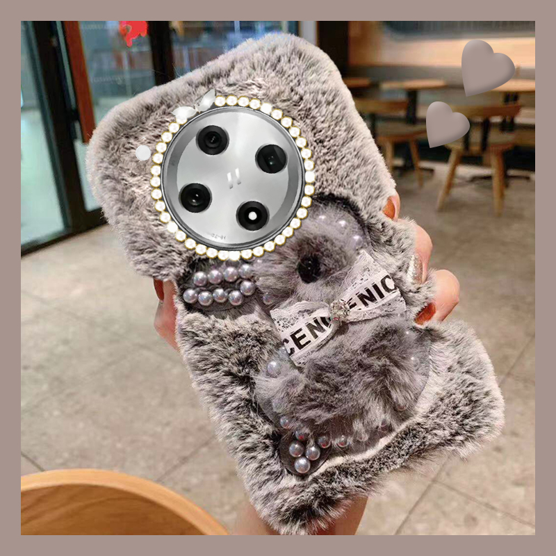 珍珠兔子适用oppofindx8手机壳真我x50pro可爱k12x保暖x7秋冬季realme立体findx6pro毛绒ultra硅胶x5毛茸茸x3