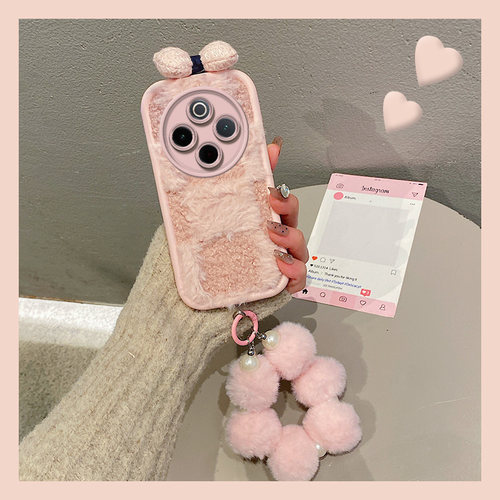 立体蝴蝶结适用vivoy300pro手机壳y200i少女心y100毛球y37挂链y93s日韩y78+毛绒绒y53s粉色y77e秋冬vivi硅胶p