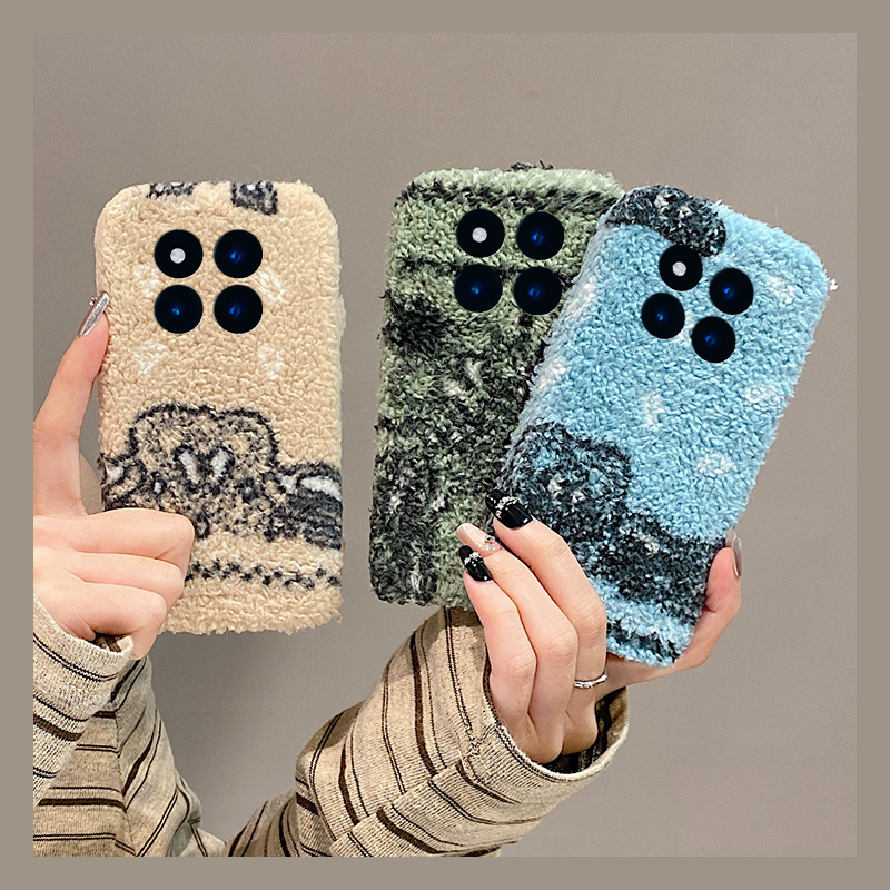ins风拼色图案适用小米红米note15pro+手机壳noto14泰迪绒13简约12turbo+秋冬季11t保暖10毛绒绒9硅胶8软7por