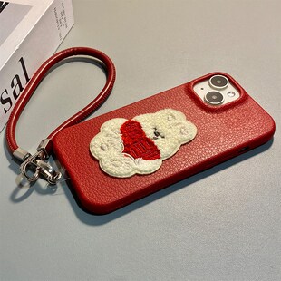 刺绣毛绒兔子适用oppoa97手机壳a96立体a93s皮绳a92s新年a72可爱a53仿皮a58x皮纹a57卡通a56红色a55软a32/a36