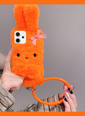橙色米菲兔兔子适用opporeno14手机壳reon13手环12pro斜挎11秋冬季10por+十9毛绒7se毛茸茸5k卡通4se可背oppo