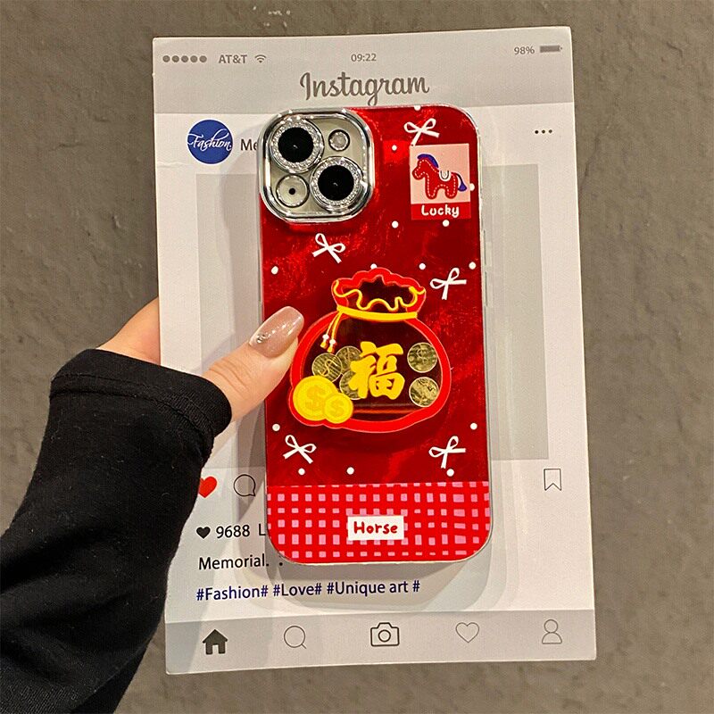 手机壳硅胶冰川纹新年红色ins风2