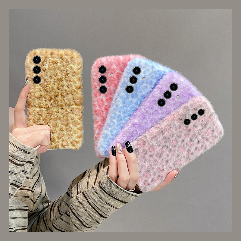 ins风拼色豹纹适用三星s25edge手机壳s24plus晕染s23+十s22保暖s21fe秋冬季s20ultra毛绒s10新款s9/s8/note20