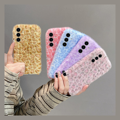 ins风拼色豹纹适用三星s25edge手机壳s24plus晕染s23+十s22保暖s21fe秋冬季s20ultra毛绒s10新款s9/s8/note20