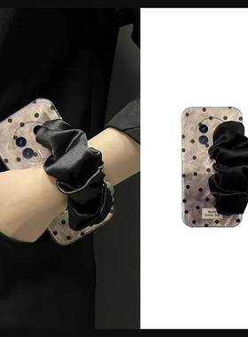 ins风满屏波点适用华为荣耀magic8手机壳mgaic8pro立体por褶皱八丝巾honor腕带huawei硅胶羽纱全包防摔黑色软