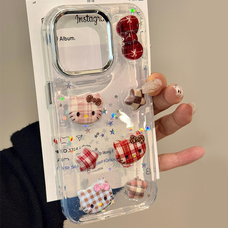 格纹kt猫星星适用三星a53手机壳a52亮片a71滴胶a70日韩a50s可爱a30少女心a20立体a10小众a51硅胶galaxy新款软