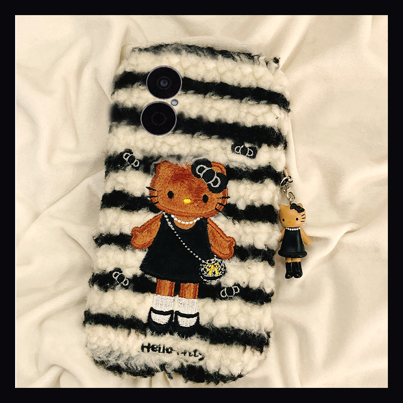 条纹刺绣kt猫适用华为畅享70pro手机壳60x可爱优畅享50plus吊坠20se秋冬季0e畅想z毛绒9e毛茸茸5g麦芒9/2硅胶