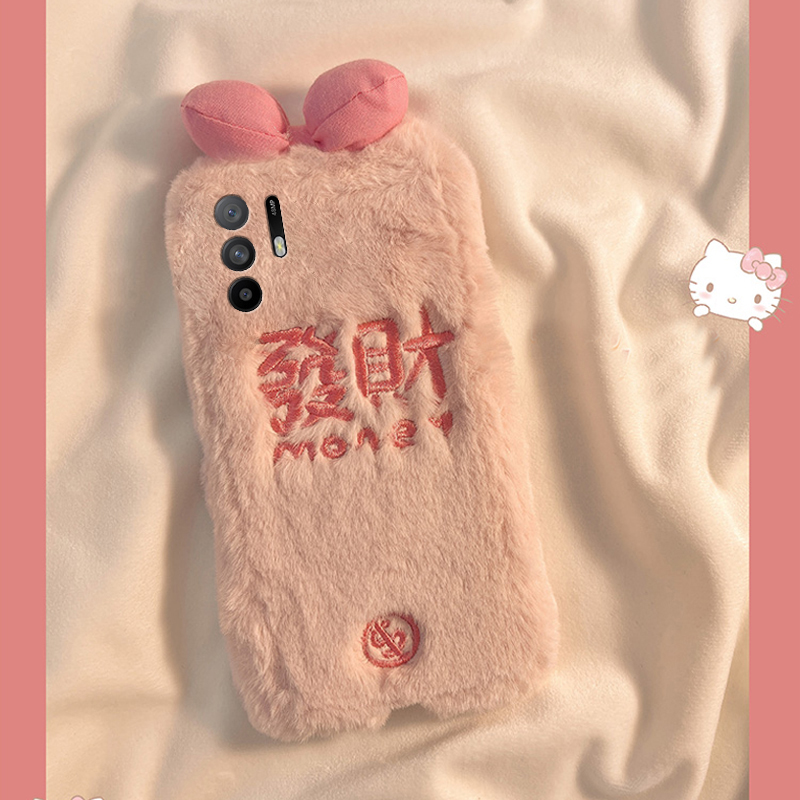 刺绣发财文字适用oppoa3pro手机壳a2x立体a1蝴蝶结a97秋冬季a96毛绒a95软a93a91a72a58a57a52a32a11a9a31a8a5