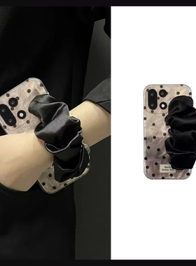 ins风满屏波点适用oppo一加15手机壳1+ace6立体十五褶皱六丝巾oppo腕带1+oneplus硅胶羽纱全包防摔黑色透明软