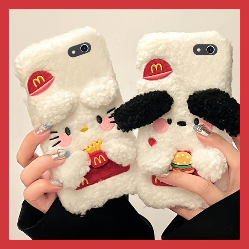 毛绒绒猫咪狗狗适用苹果x手机壳iPhone8plus毛茸茸xr卡通xsmax可爱7个性6s立体5超萌4秋冬毛毛se2创意3少女心