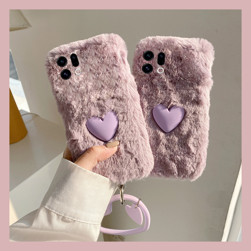 ins风紫色爱心适用oppofindx9plus手机壳fondx8挂件x50pro立体k12x秋冬季x7毛绒x6por硅胶ultra/x5/x3/realme