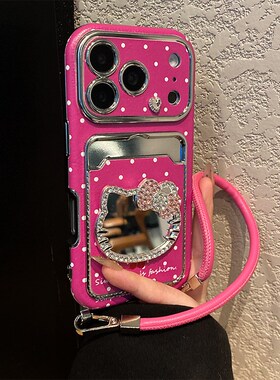 水钻闪钻kt猫镜子适用小米红米note13pro手机壳noto12turbo卡包k80斜挎k70可背带k60por挂绳redmi卡通皮纹软p