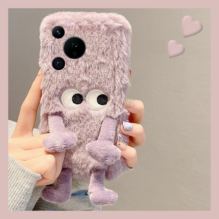 刺绣怪兽表情适用华为pura80pro+手机壳pura70ultra立体p60art紫色p40por+十p30秋冬季p20卡通p10plus毛绒软p