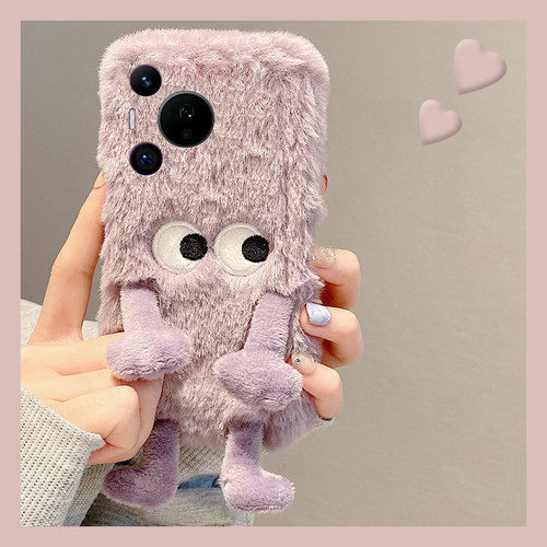 刺绣怪兽表情适用华为pura80pro+手机壳pura70ultra立体p60art紫色p40por+十p30秋冬季p20卡通p10plus毛绒软p