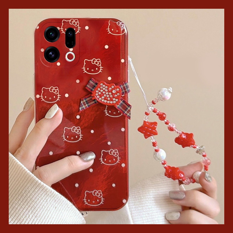 2026波点kt猫适用oppofindx9plus手机壳fondx8红色x50pro手链k12x新年x7凯蒂猫x6por/ultra/x5/x3/realme卡通