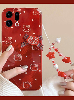 2026波点kt猫适用oppofindx9plus手机壳fondx8红色x50pro手链k12x新年x7凯蒂猫x6por/ultra/x5/x3/realme卡通