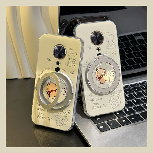 动漫维尼熊适用美图m8机壳m8s可爱t8立体t8s可旋转t9支架v6卡通硅胶全包防摔新款透明小众趣味个性呆萌软壳女