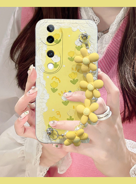 黄色碎花适用vivos19手机壳19pro日韩s18立体18e手腕带17pro夏日16小清新s15液态12硅胶iqooneo9手提vivo夏天