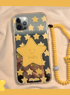 满屏黄色星星适用苹果16promax手机壳华为pura70荣耀300pro小米15卡通1vivos20手链opporeno13立体x200支架软