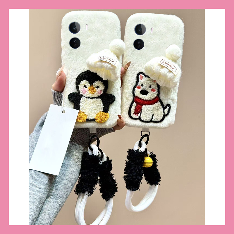 刺绣帽子企鹅小狗适用vivoiqooneo11手机壳iqooneo10铃铛iqneo9spro挂绳8se毛绒7por竞速版5s活力版6秋冬855