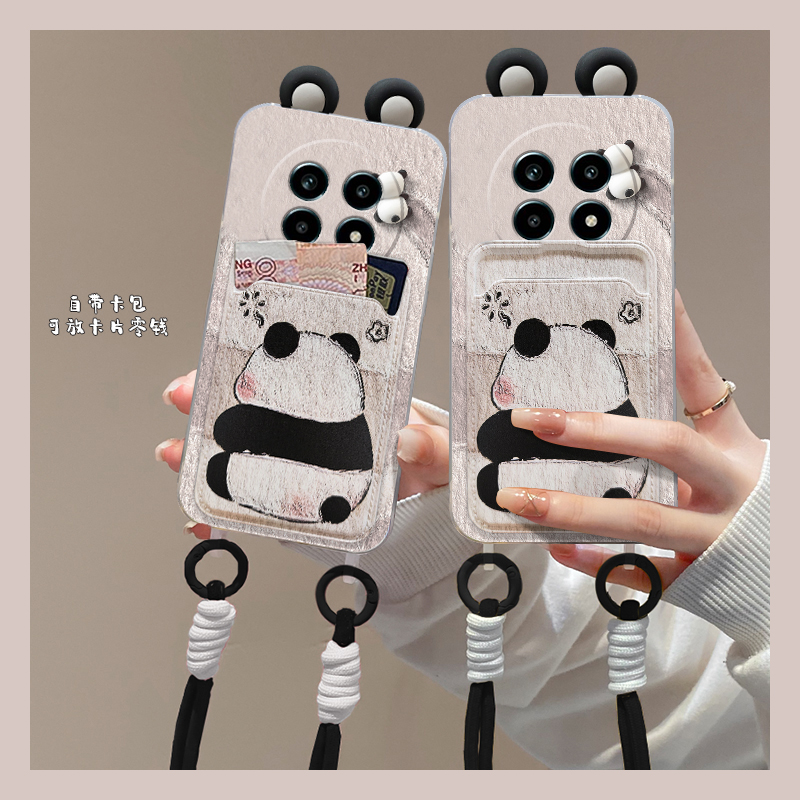 可爱熊猫适用oppo真我13pro至尊版手机壳13por+卡通findx7ultra立体x6耳朵x5卡包relme真我neogt5硅胶gt6挂绳