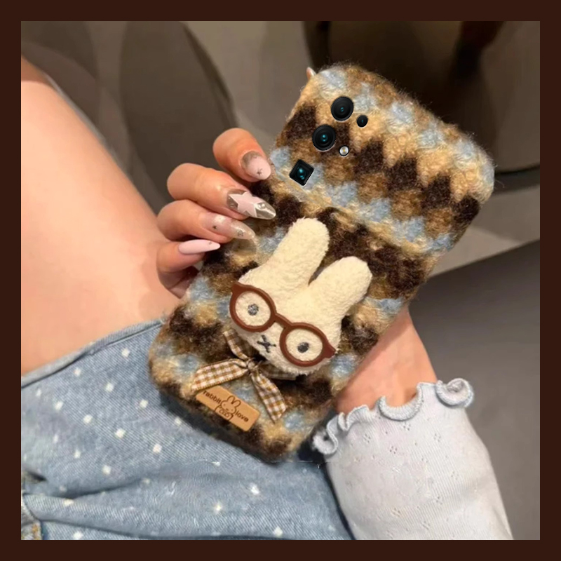 拼接条纹米菲兔适用华为荣耀30pro+手机壳30s绒布v30卡通x30i秋冬畅玩30plus毛绒x20se立体x10max/play4t/3软