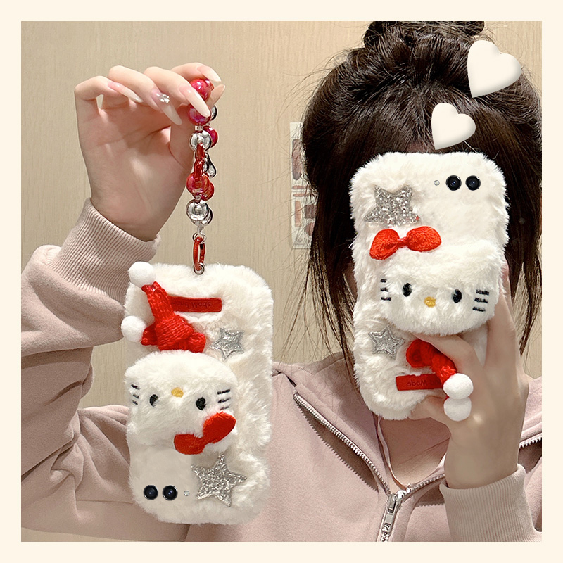 围巾星星kt猫适用三星zflip7fe手机壳zfold6挂链zflip5卡通w23flip秋冬3折叠屏zfold2毛绒w22硬壳w21/galaxy