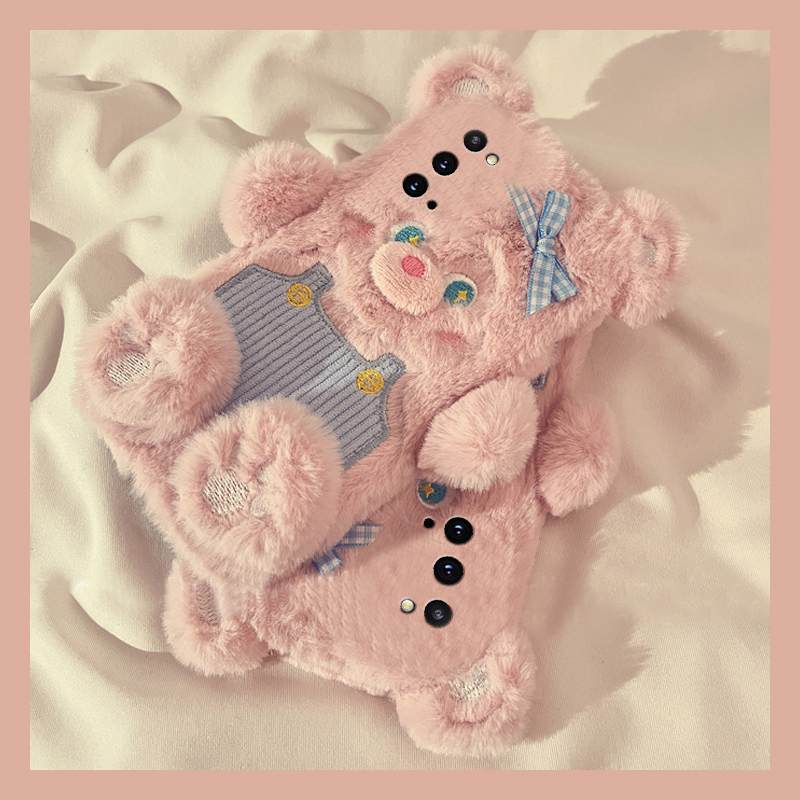 背带裤小熊适用三星a90手机壳a80立体a70s可爱a50秋冬季a30卡通a20毛绒a10毛茸茸52呆萌a8s/galaxy/a53/f52软