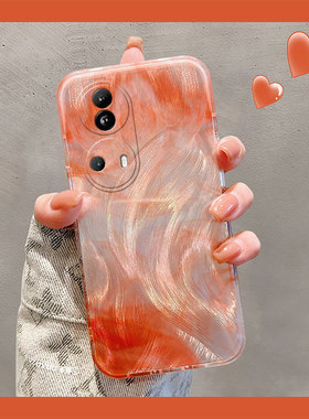 适用opporeno11手机壳reno10pro橙色简约reon9渐变8晕染7se羽纱6韩系5k硅胶realme真我gt5软壳a2+a2x十oppo女