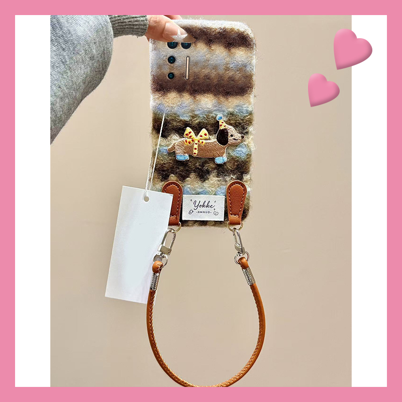 条纹刺绣腊肠狗适用坚果pro3手机壳pro2蓝棕pro2s挂绳r2秋冬季r1硅胶por毛绒毛茸茸全包防摔可爱绒布卡通保暖