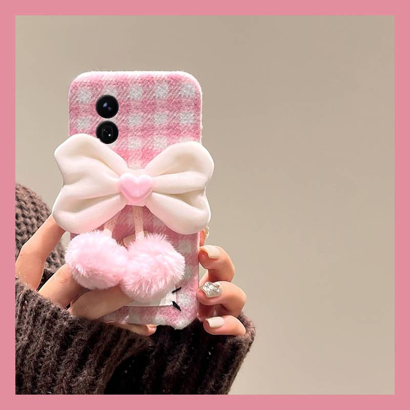 ins风粉色格子适用小米17手机壳15spro爱心14ultra毛绒13吊坠12spo秋冬12x软11青春版10/mix4/8se/civi5/4/3