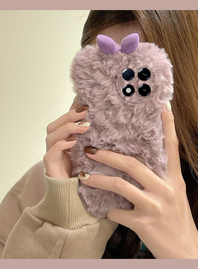 紫色蝴蝶结适用小米红米k80pro手机壳k80e立体k70s简约k60至尊版k50por小众redmi毛绒绒秋冬季日韩硅胶新款女