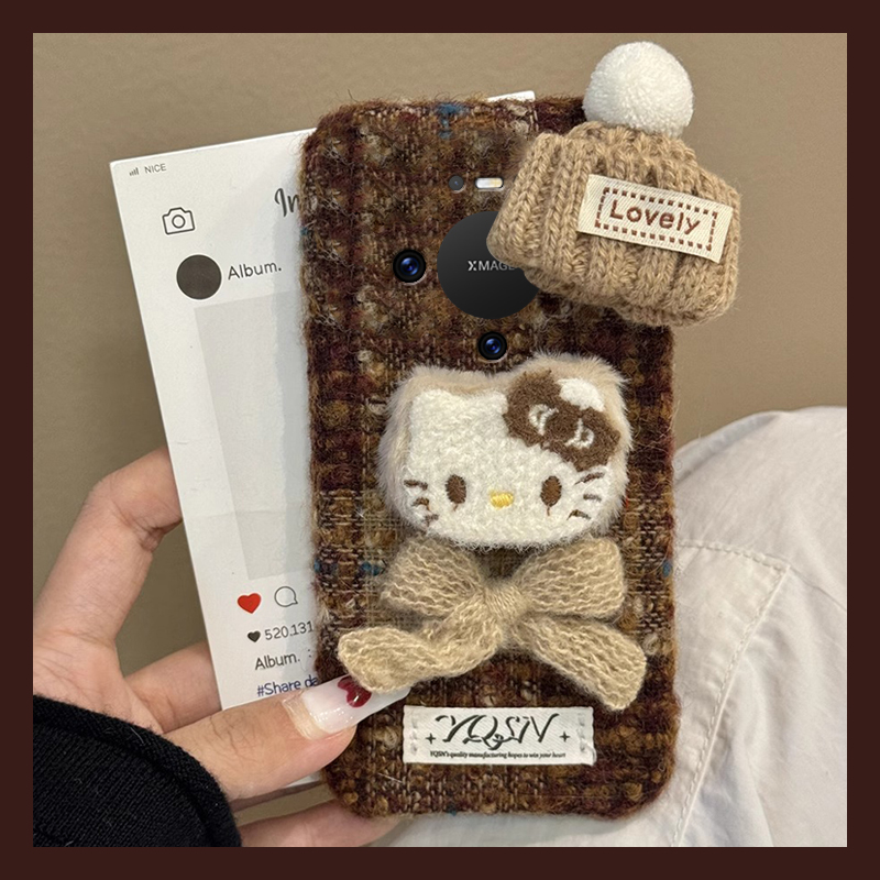 蝴蝶结猫咪适用华为mate80pro+手机壳meta80promax帽子80rs非凡大师立体80gts毛绒绒十秋冬日韩huawei毛茸茸p