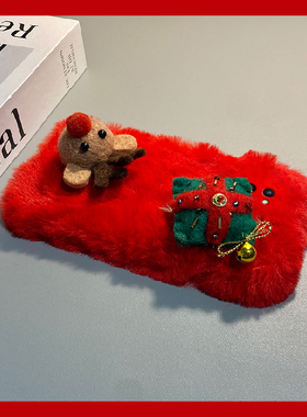 圣诞礼盒麋鹿适用三星a90手机壳a80红色a70s挂链a50毛绒a30秋冬季a20毛茸茸a10卡通a52/a8s/galaxy/a53/f52软