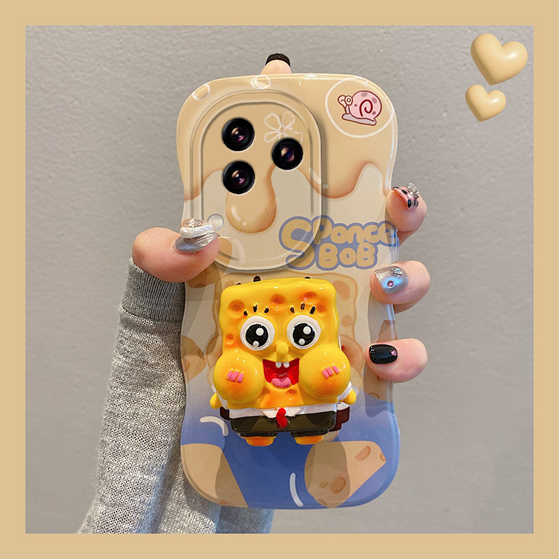 手机壳卡通海绵宝宝可爱趣味带支架波浪纹