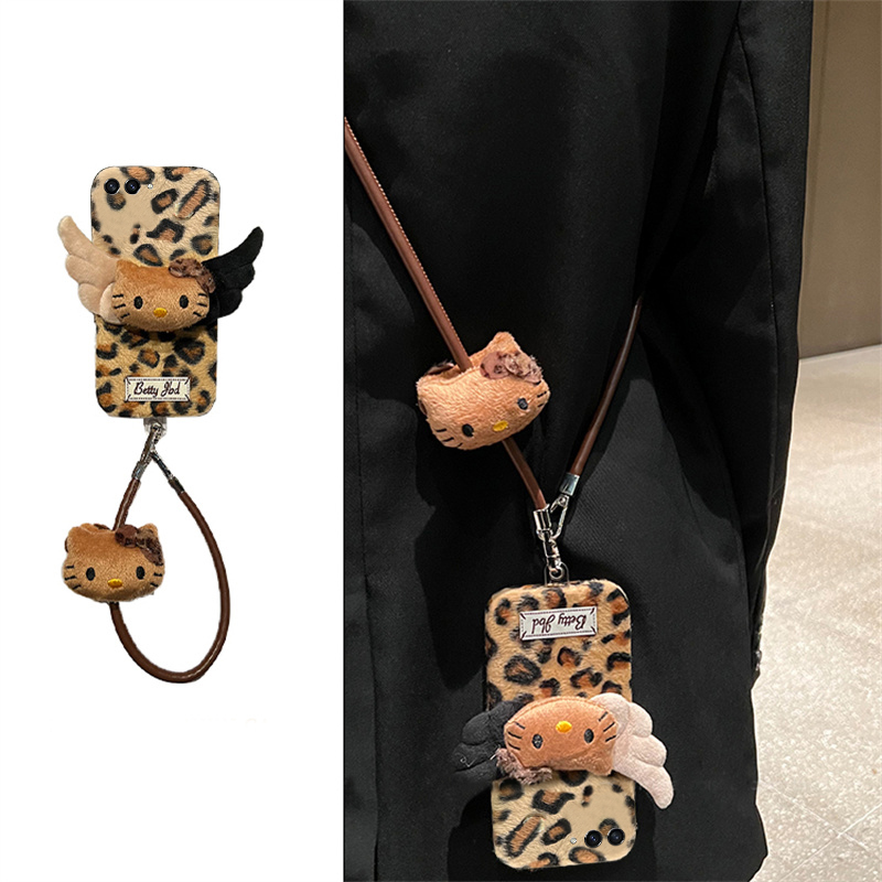 豹纹天使凯蒂猫适用三星zflip7fe手机壳zfold6斜挎zflip5可背带w23flip秋冬季3折叠屏zfold2硬w22/w21/galaxy