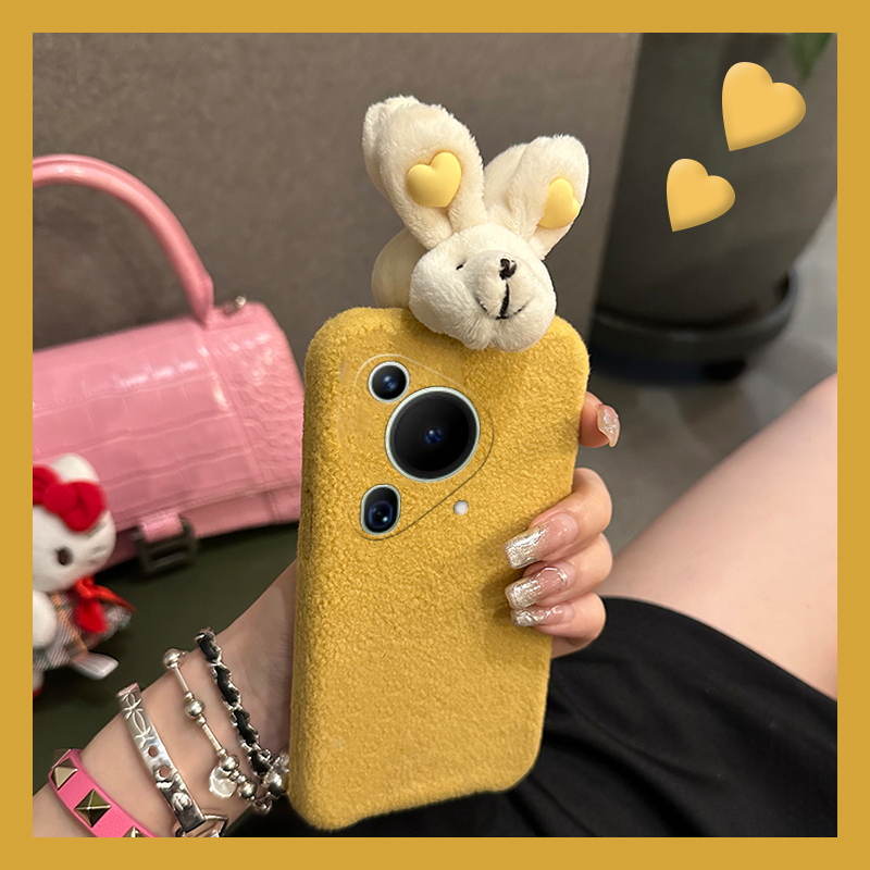 可爱兔子适用华为pura70手机壳70pro+畅享70ultra立体绒布70art畅玩60pro毛绒绒mate50硅胶50e十40e30秋冬季p