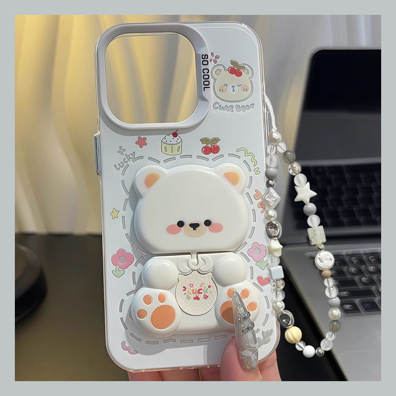 呆萌小熊花朵适用oppoa72手机壳a55立体a53镜子a96可旋转a72支架a58手链a32硅胶a5pro卡通a3活力版a2m/oppo软