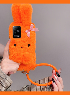 橙色米菲兔兔子适用小米黑鲨5pro手机壳4s手环4pro斜挎3por秋冬季四五硅胶毛绒毛茸茸全包防摔暖手卡通可背软