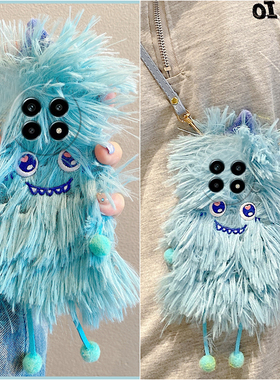 蓝色小怪兽适用oppo真我13pro至尊版手机壳13por+立体findx7ultra可爱x6卡通x5毛绒绒relme真我neogt5硅胶gt6