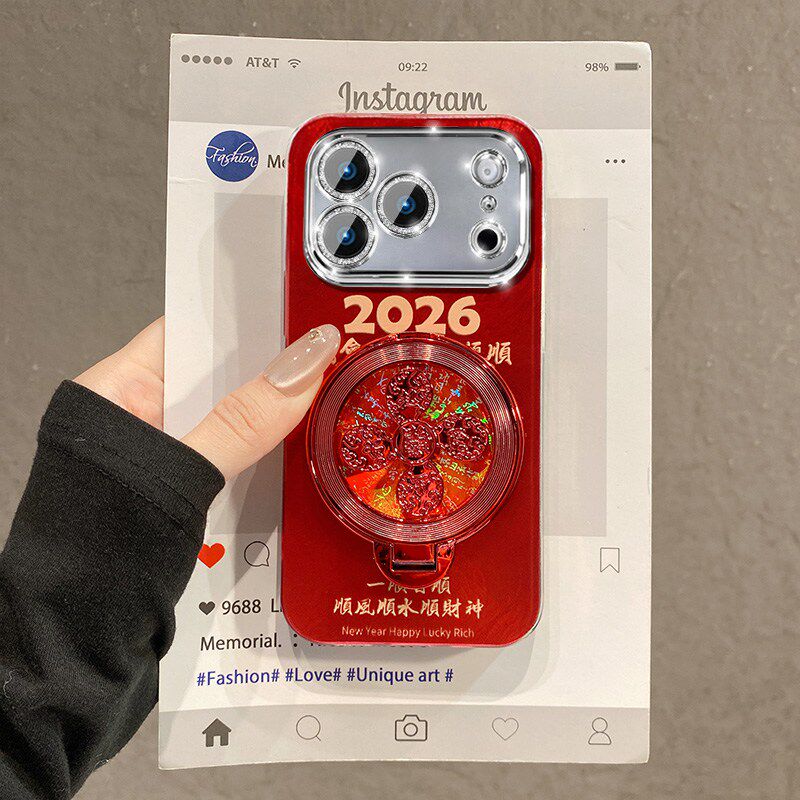 红色旋转风生水起适用苹果17手机壳iphone16e立体15promax支架14plus支架13马年12潮牌11新年xsmax/xr8/7/se2