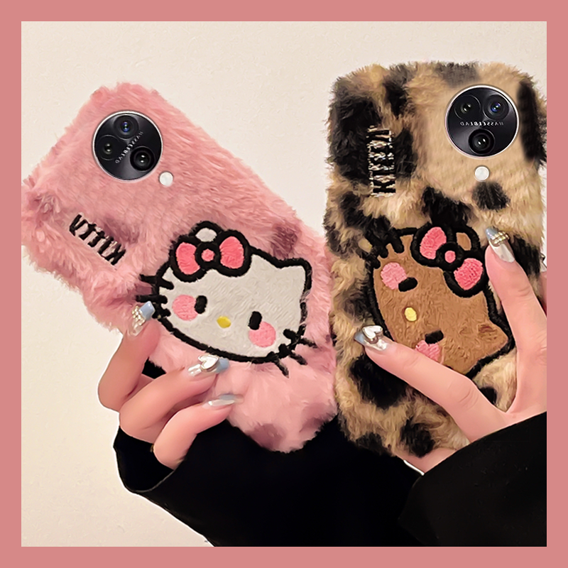 毛绒绒毛茸茸冬天豹纹KT猫手机壳