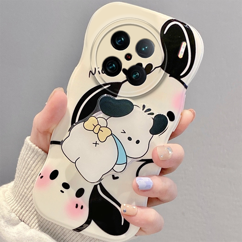 手机壳可爱卡通帕恰狗波浪边带手链支架