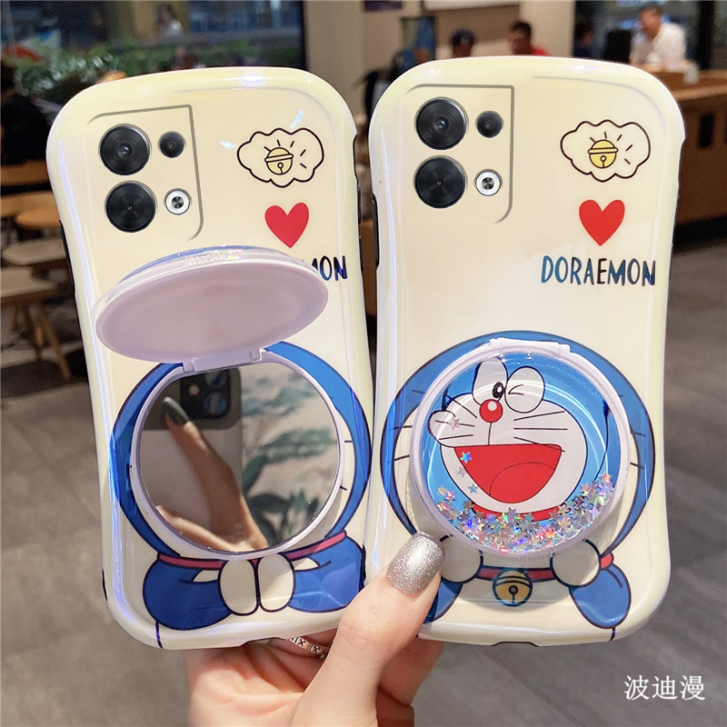 哆啦A梦opporeno8手机壳reno8pro机器猫por女pr0蓝胖子p0r卡通5g带镜子oppo小蛮腰opp0椭圆0ppo流沙0pp0ren0