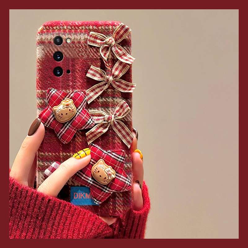 星星kt猫蝴蝶结适用三星a90手机壳a80红色a70s条纹a50秋冬季a30毛绒a20毛茸茸a10卡通a52/a8s/galaxy/a53/f52